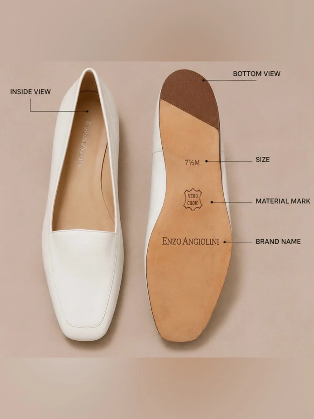 Enzo Angiolini Women's White Pointed Toe Loafers Made in Brazil